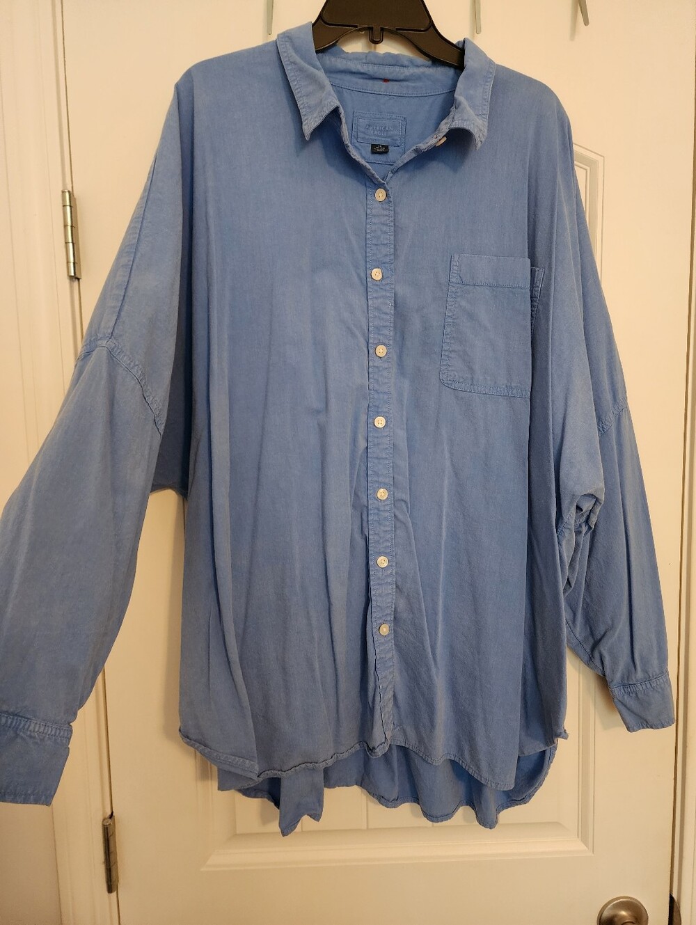 American Eagle Light Blue Button-Up Shirt Long Sleeve XXL Cotton Viscose